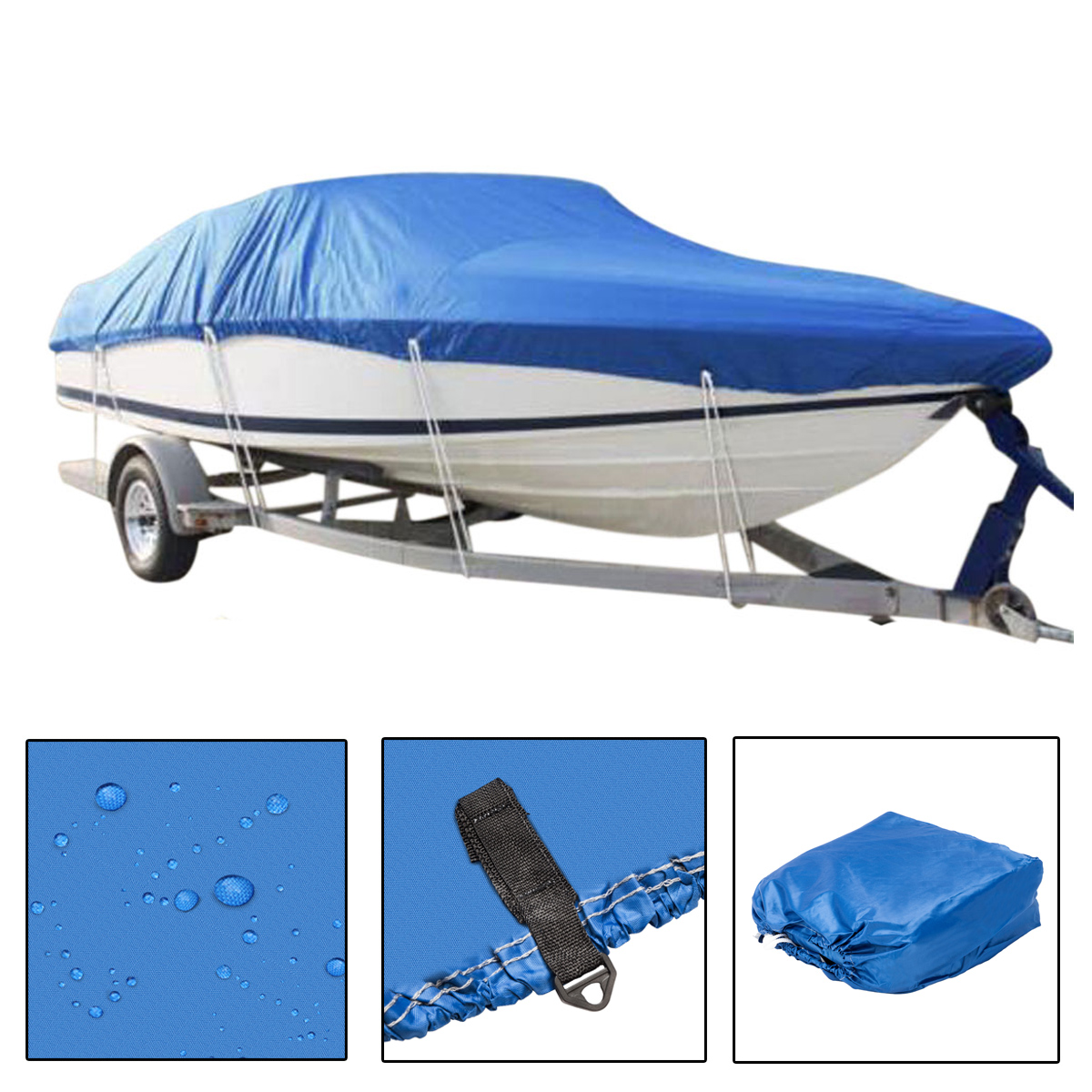 1719ft 210D VHull Outdoor Waterproof Boat Cover with Storage Bag Blue