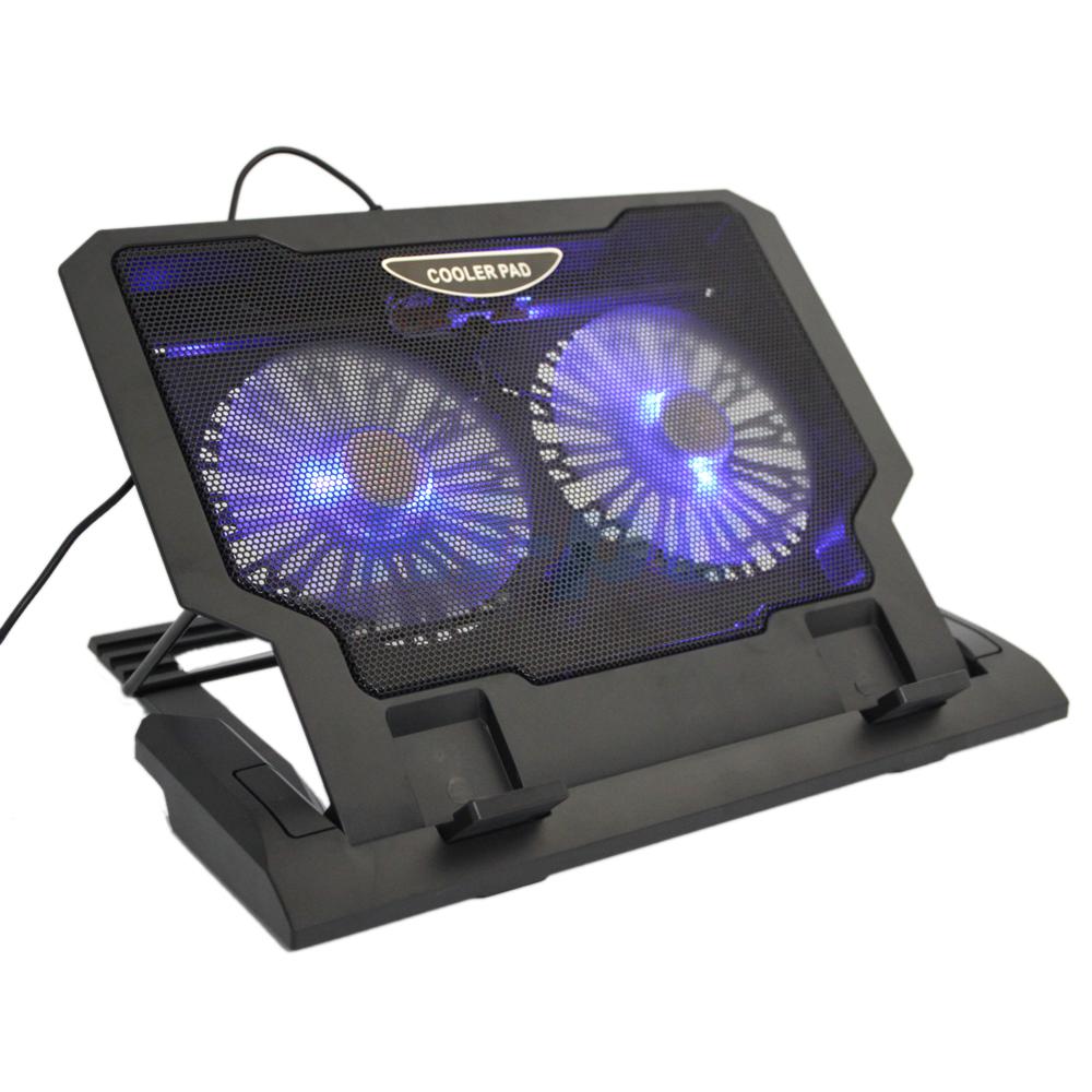 USB 2 Cooler Fan Cooling Pad 12"17.4" Laptop LED Light Adjustable