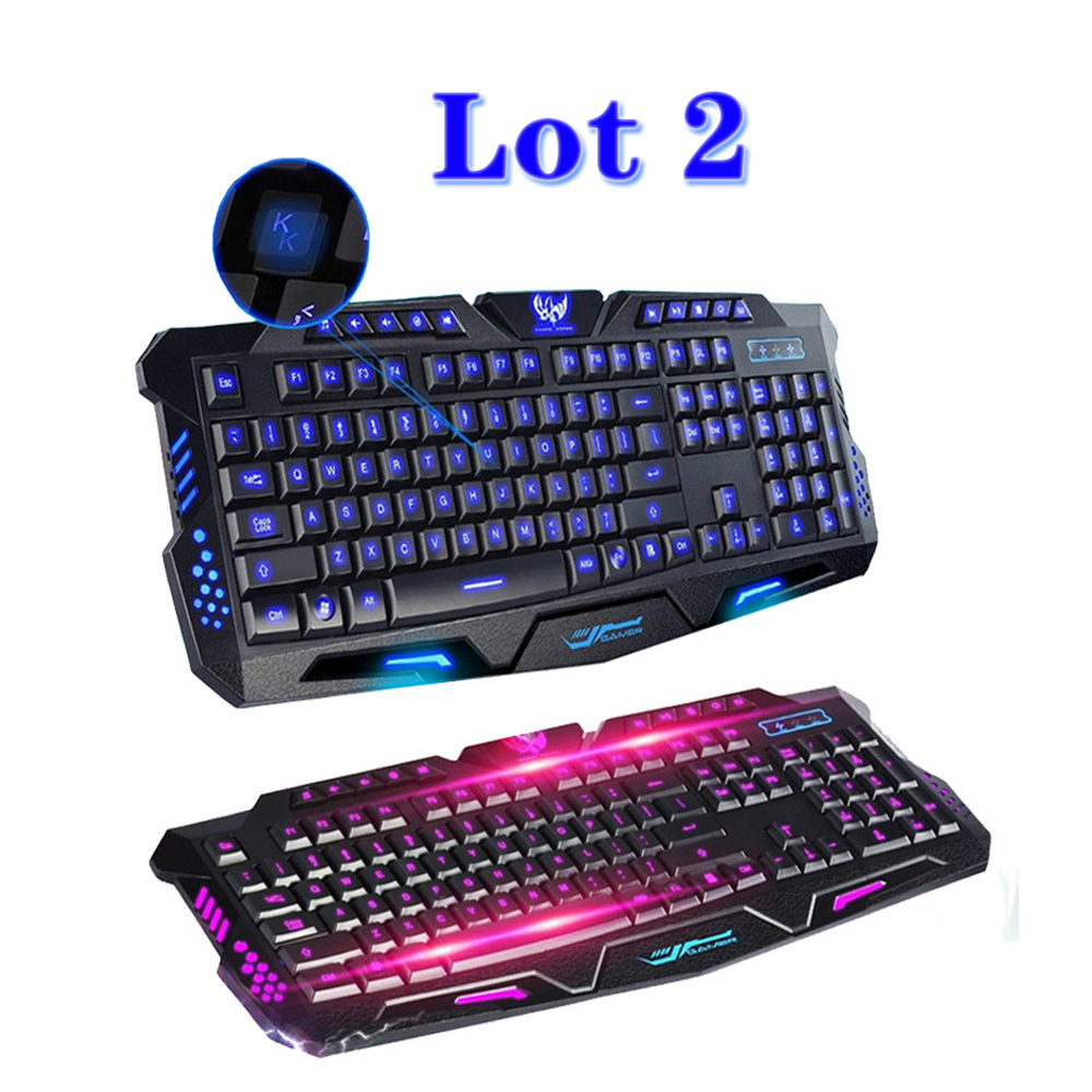 Lot 2 Multimedia Black LED Backlight USB Wired Illuminated Gaming Keyboard PC